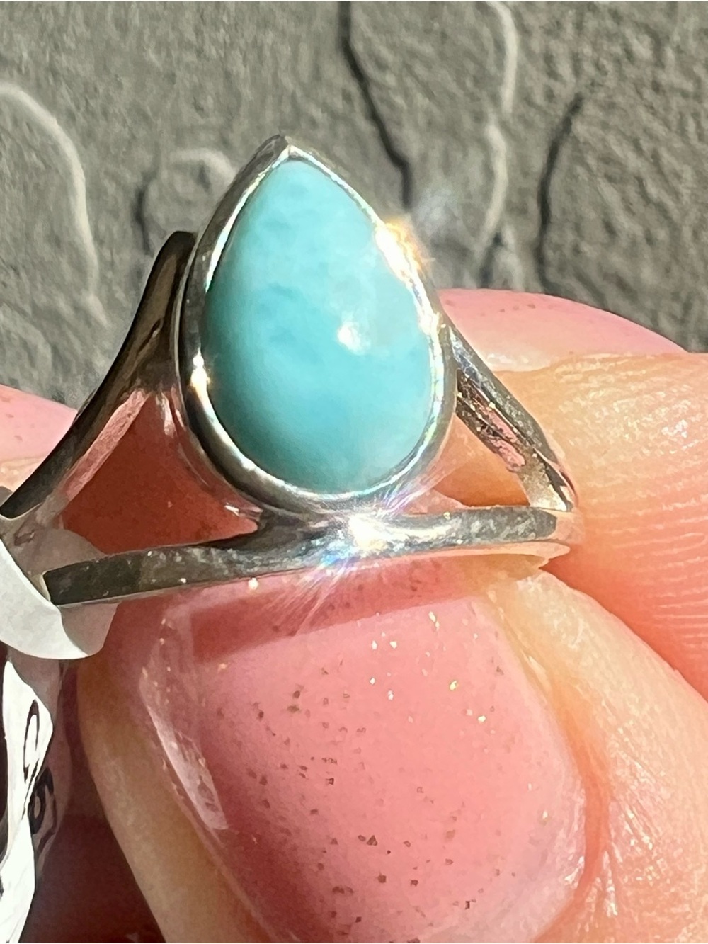 Sterling Silver Teardrop Larimar Ring Sz 7